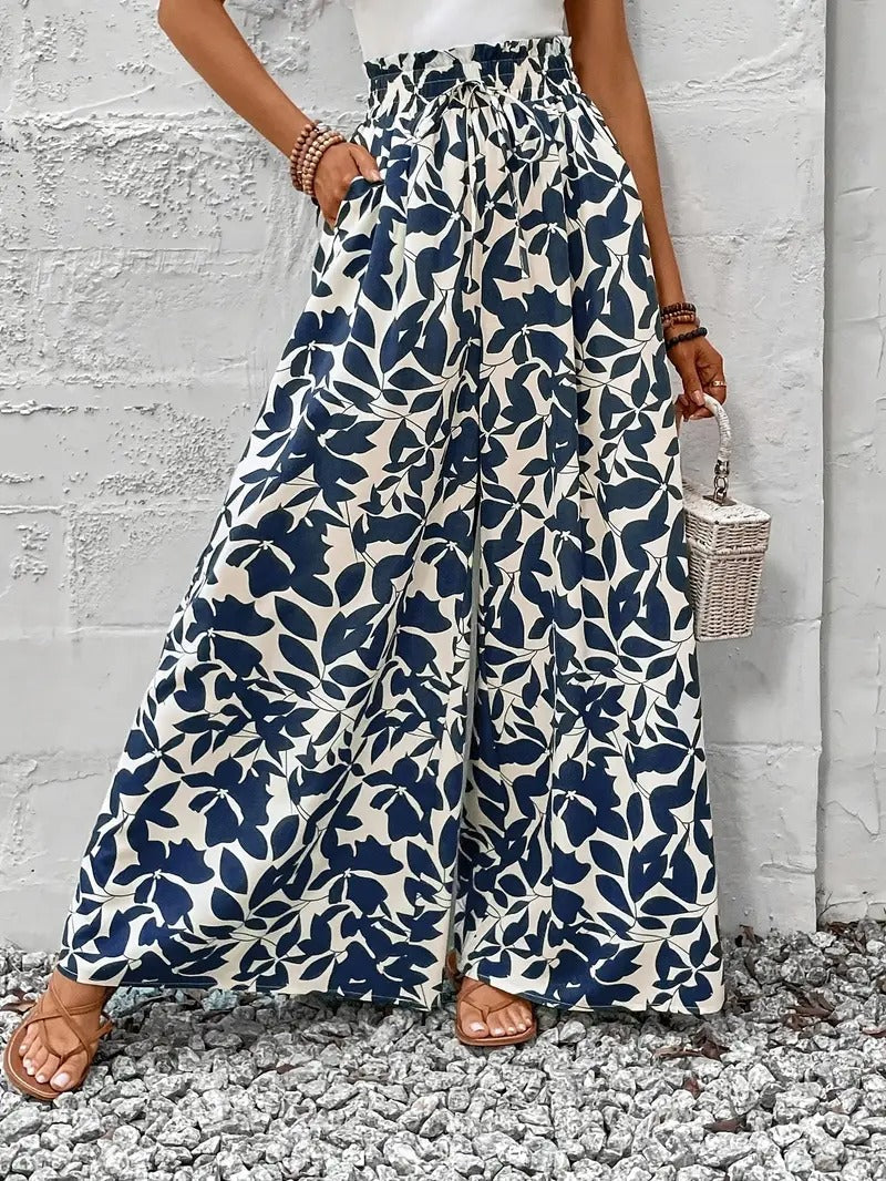 Damskie szerokie spodnie boho z luźnymi nogawkami