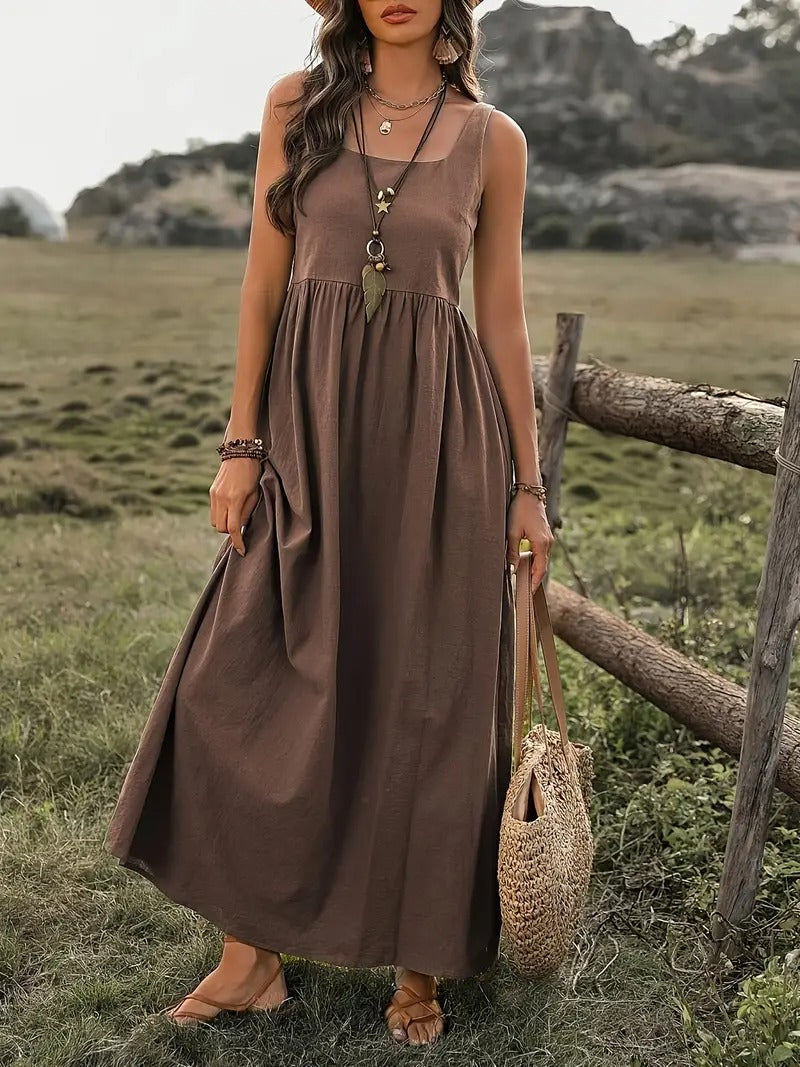 Damska dopasowana sukienka maxi bez rękawów